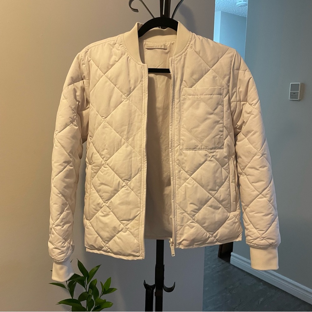 Frank & Oak Quilted Lightweight Bomber Jacket in Off-White